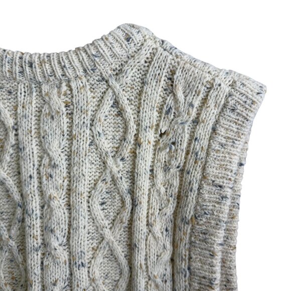 Vintage Wool Blend Cable Knit Vneck Sweater Vest Cream Large Preppy Academia - Picture 6 of 6